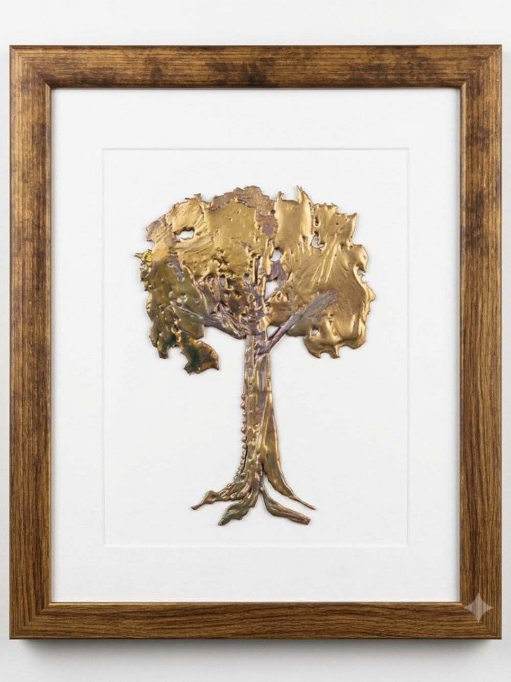 Vintage Canadian Made Metal Art Tree of Life Pewter Designs Wooden Glass Frame